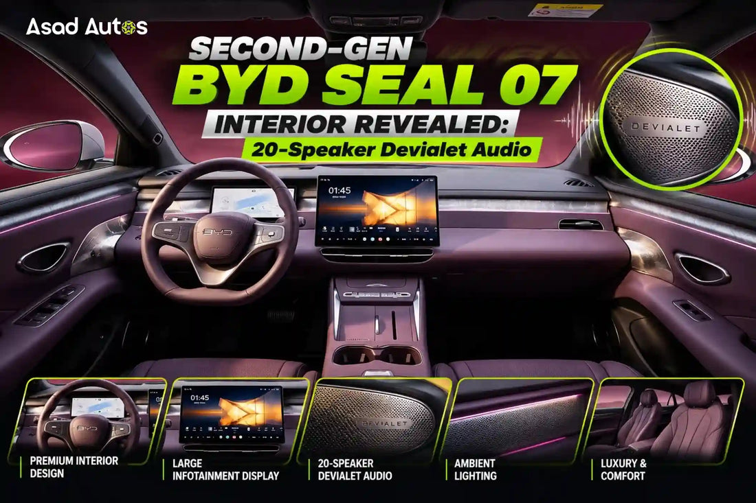 BYD Seal 07 interior featuring a redesigned cabin, 20-speaker Devialet audio system and premium massaging seats.