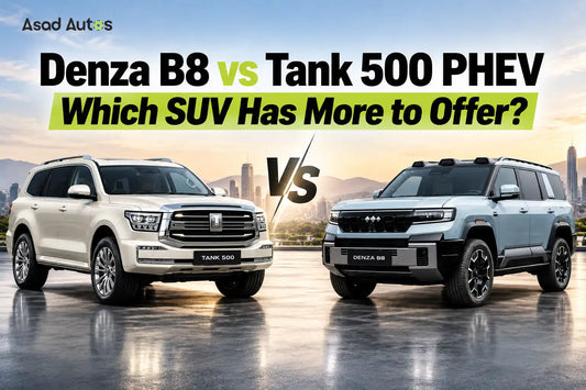 Denza B8 vs Tank 500 PHEV price, range and specs comparison in Pakistan