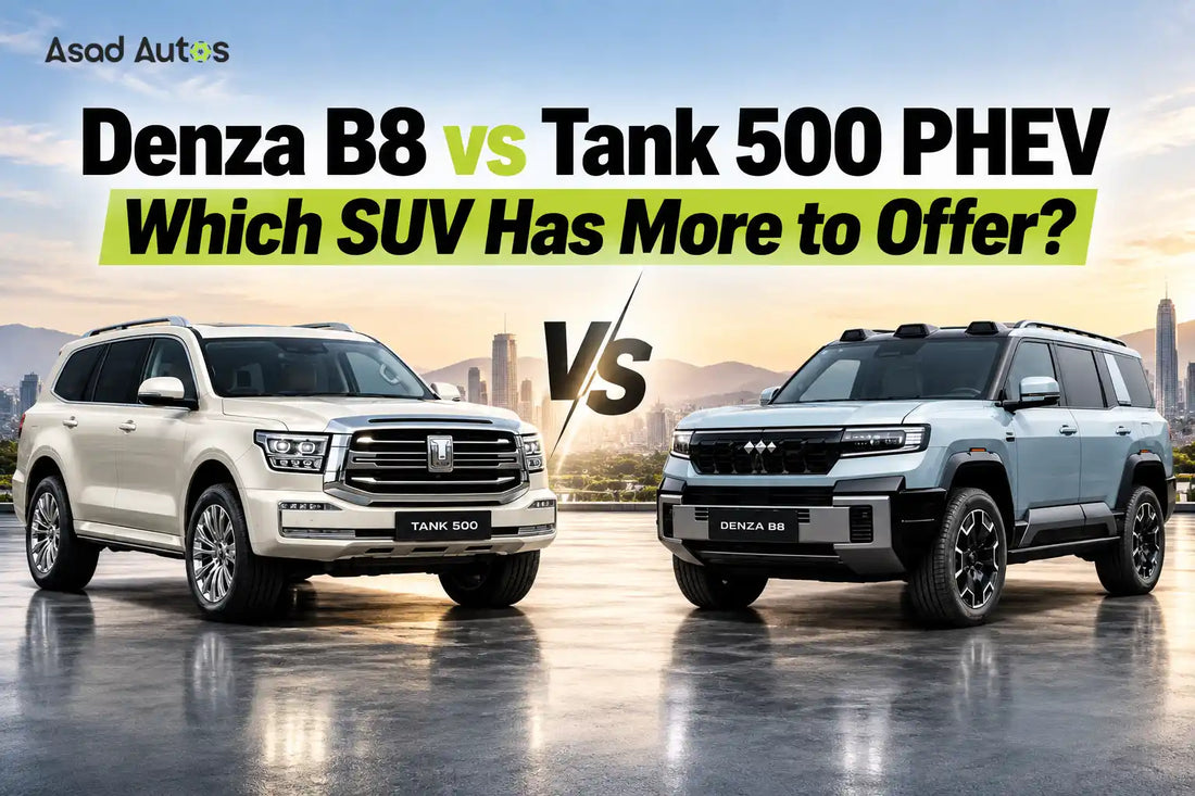 Denza B8 vs Tank 500 PHEV price, range and specs comparison in Pakistan