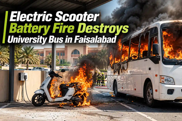 Electric Scooter Battery Fire Destroys University Bus in Faisalabad