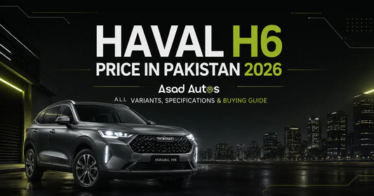 Haval H6 Price in Pakistan 2026 blog cover image featuring a premium Haval H6 SUV with LED headlights, luxury automotive editorial design, Asad Autos branding, and complete variants, specifications, and buying guide information.