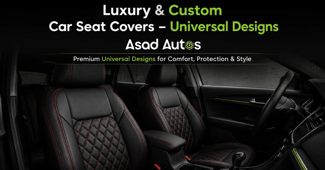 Luxury custom car seat covers with universal fit design installed in a premium vehicle interior by Asad Autos