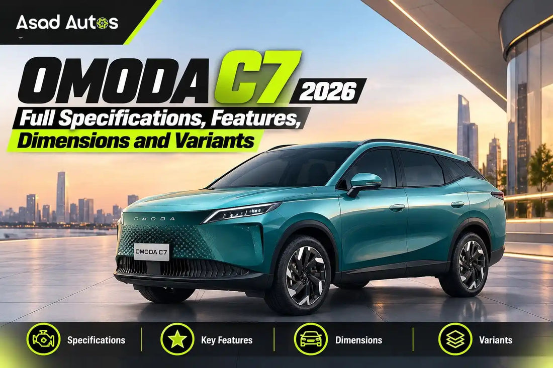 OMODA C7 2026 SUV showcasing its modern exterior design, advanced features, specifications, dimensions and available variants.