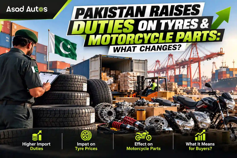 Pakistan import duty changes on selected tyres and motorcycle parts, including reported 11% and 31% additional customs duty rates