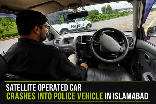 Satellite operated car crashes into police vehicle in Islamabad