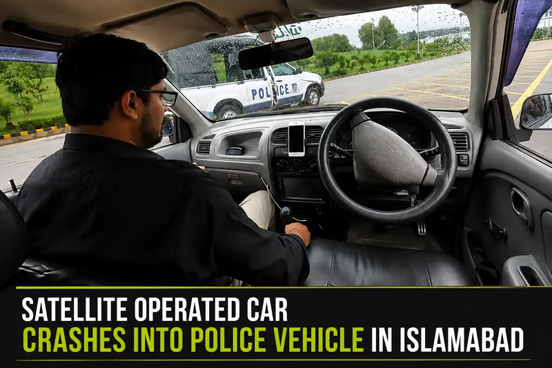 Satellite operated car crashes into police vehicle in Islamabad