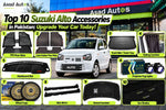 Top 10 Suzuki Alto accessories in Pakistan for interior protection, comfort, styling, and everyday driving upgrades.