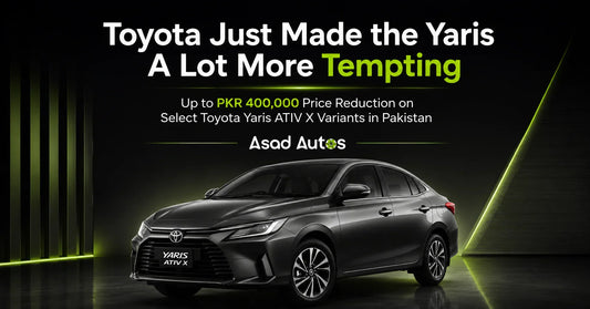 Toyota Yaris ATIV X in Pakistan with up to PKR 400,000 price reduction featured on Asad Autos automotive blog.