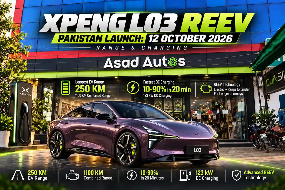 XPeng L03 REEV Pakistan launch on 12 October 2026, featuring its claimed 250 km electric range and fast-charging technology