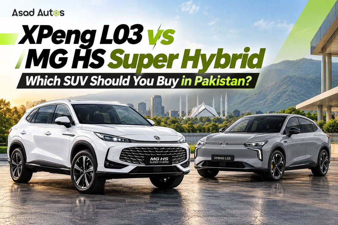XPeng L03 vs MG HS Super Hybrid in Pakistan SUV comparison, highlighting design, features, performance and driving efficiency.