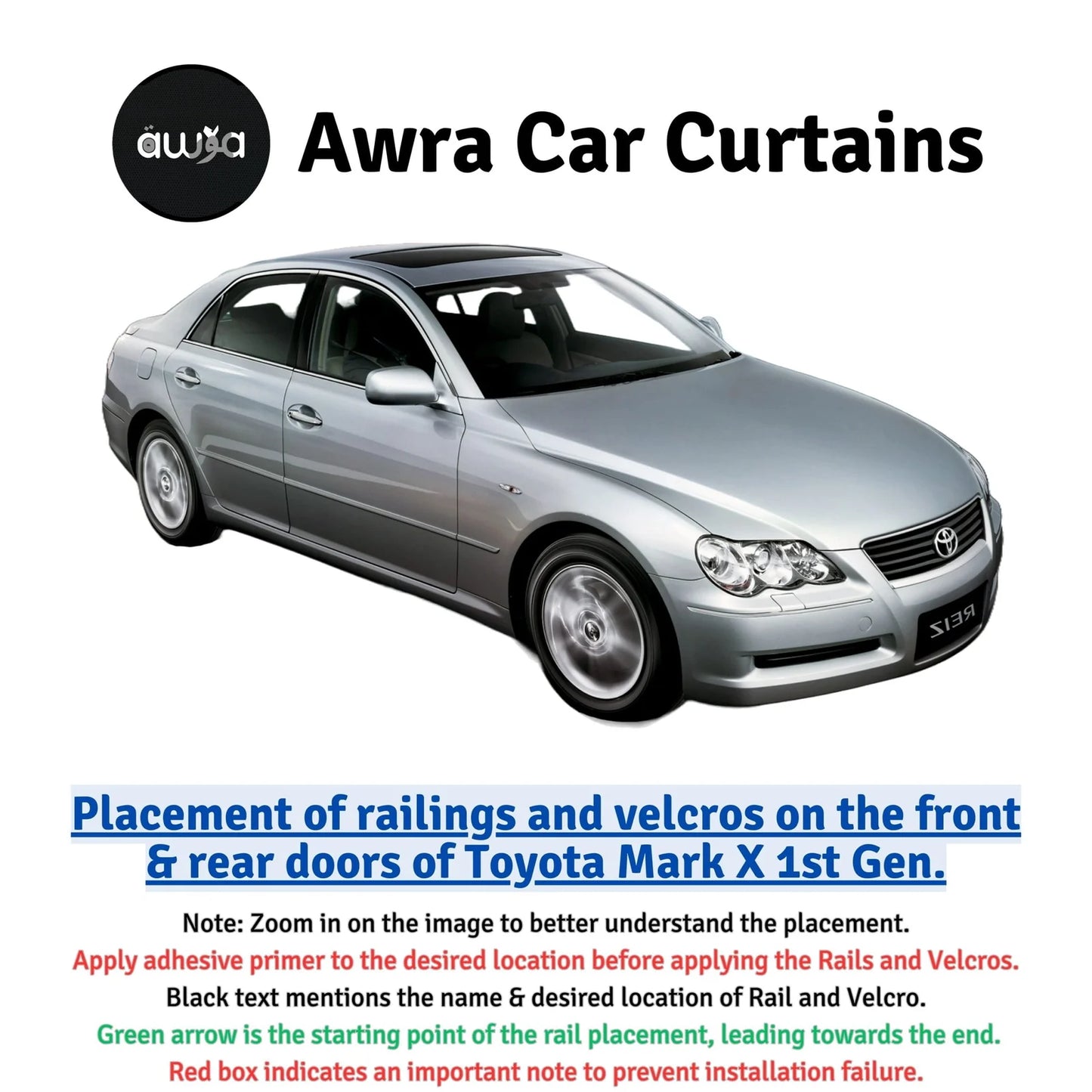 Awra Window Curtains Sun Shades (Car Pardy) for Toyota Mark X 2004 - 2009 1st
