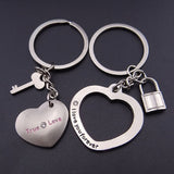 1 Pair New Love Heart Lock Key Chain Ring Key Ring