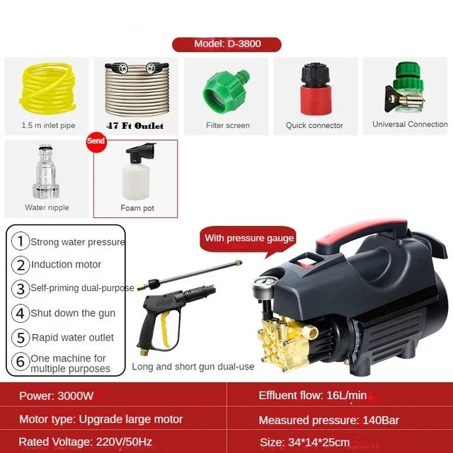 High Pressure Cleaning Water Gun Portable Car Washing Machine Car Washing Household Pump 140 Bar