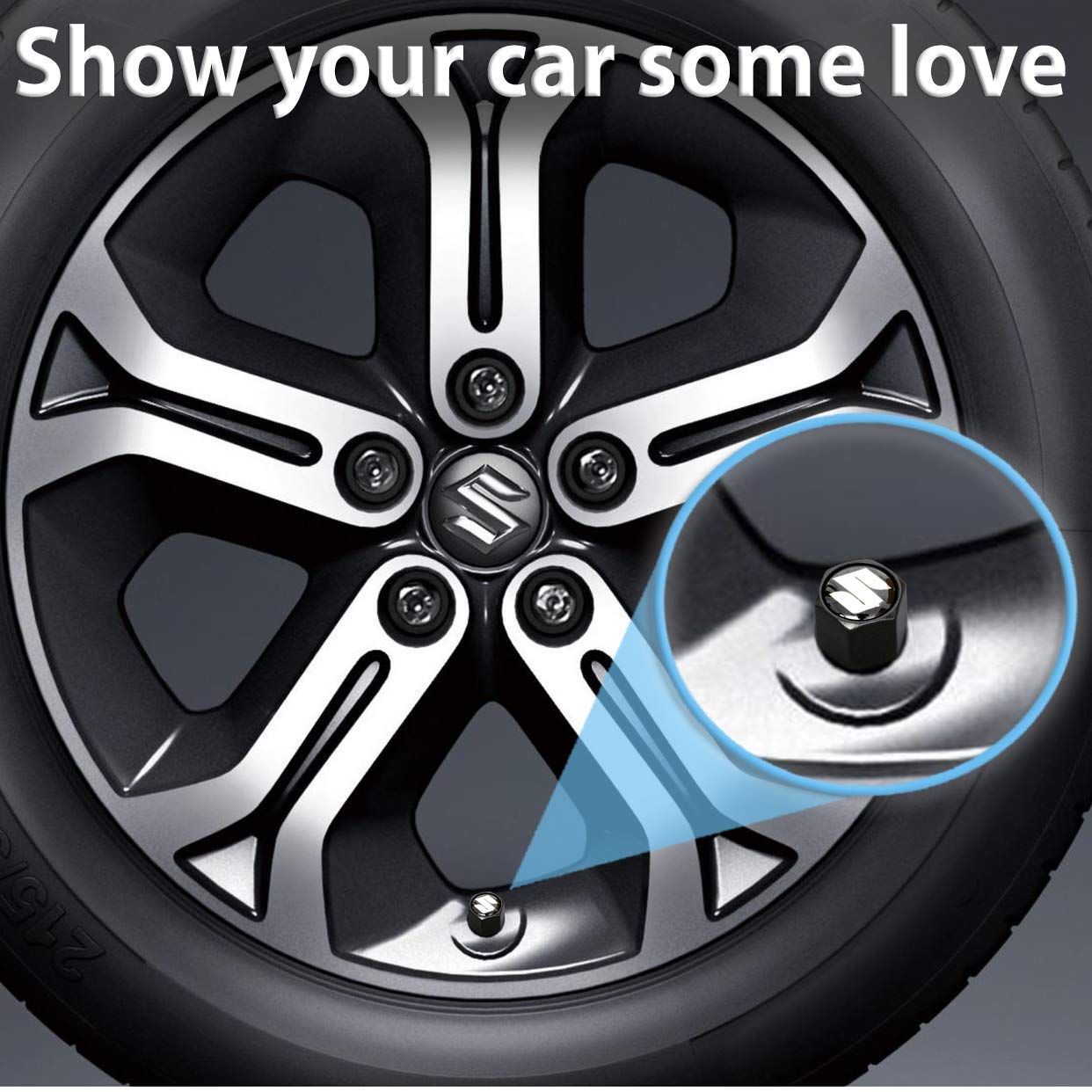 4X Suzuki Logo Car Wheel Tire Valves Dust Stems Air Caps + Keychain