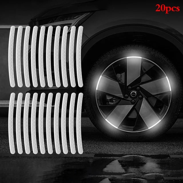 20 Pcs Car Wheel Hub Reflective Sticker Tire Rim Reflective Strips Luminous Sticker for Night Driving White