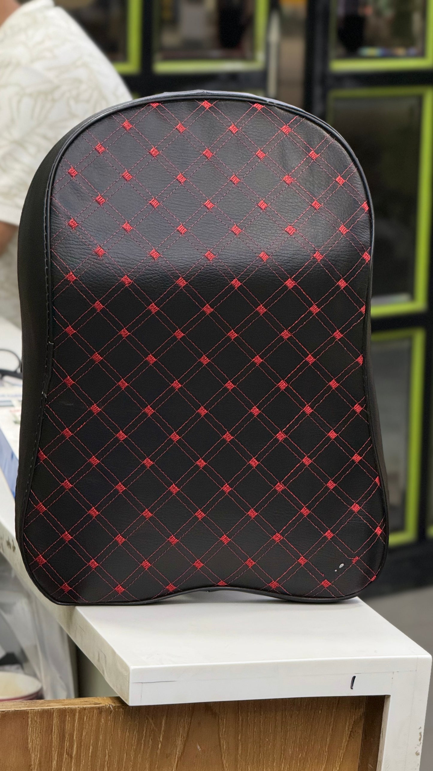 Neck Rest Universal Black with Red Stitch