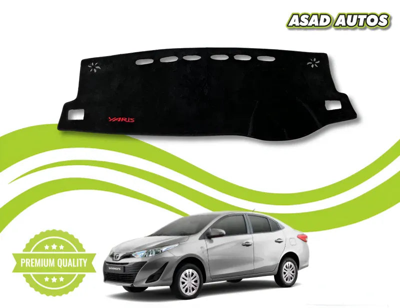 "Custom dashboard carpet mat for Toyota Yaris 2018-2025, offering UV protection, glare reduction, and a sleek interior upgrade."
