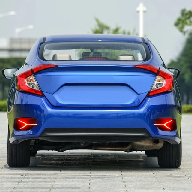 2Pcs Red Lens LED Rear Bumper Lights (Y Style) for Honda Civic 2016-2021, featuring brake and turn signal functions for enhanced visibility and stylish design.