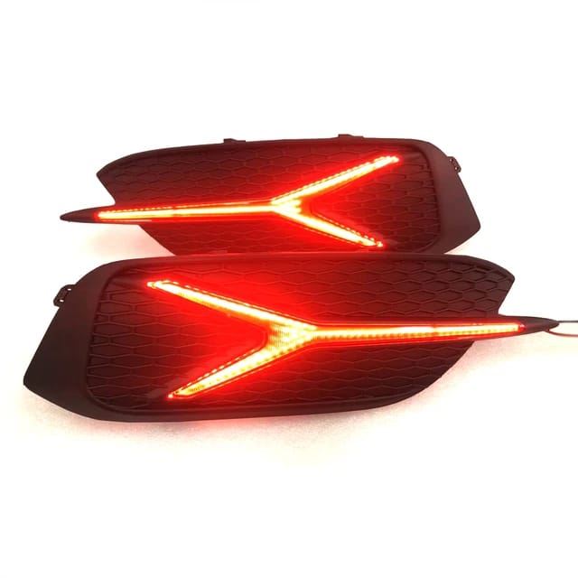 2Pcs Red Lens LED Rear Bumper Lights (Y Style) for Honda Civic 2016-2021, featuring brake and turn signal functions for enhanced visibility and stylish design.