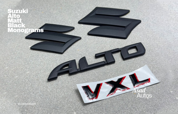 Suzuki Alto Matte Black Monograms – Premium-quality emblem upgrade for a sleek, modern look. Perfectly designed for Suzuki Alto models, durable, fade-resistant, and easy to install for a stylish finish