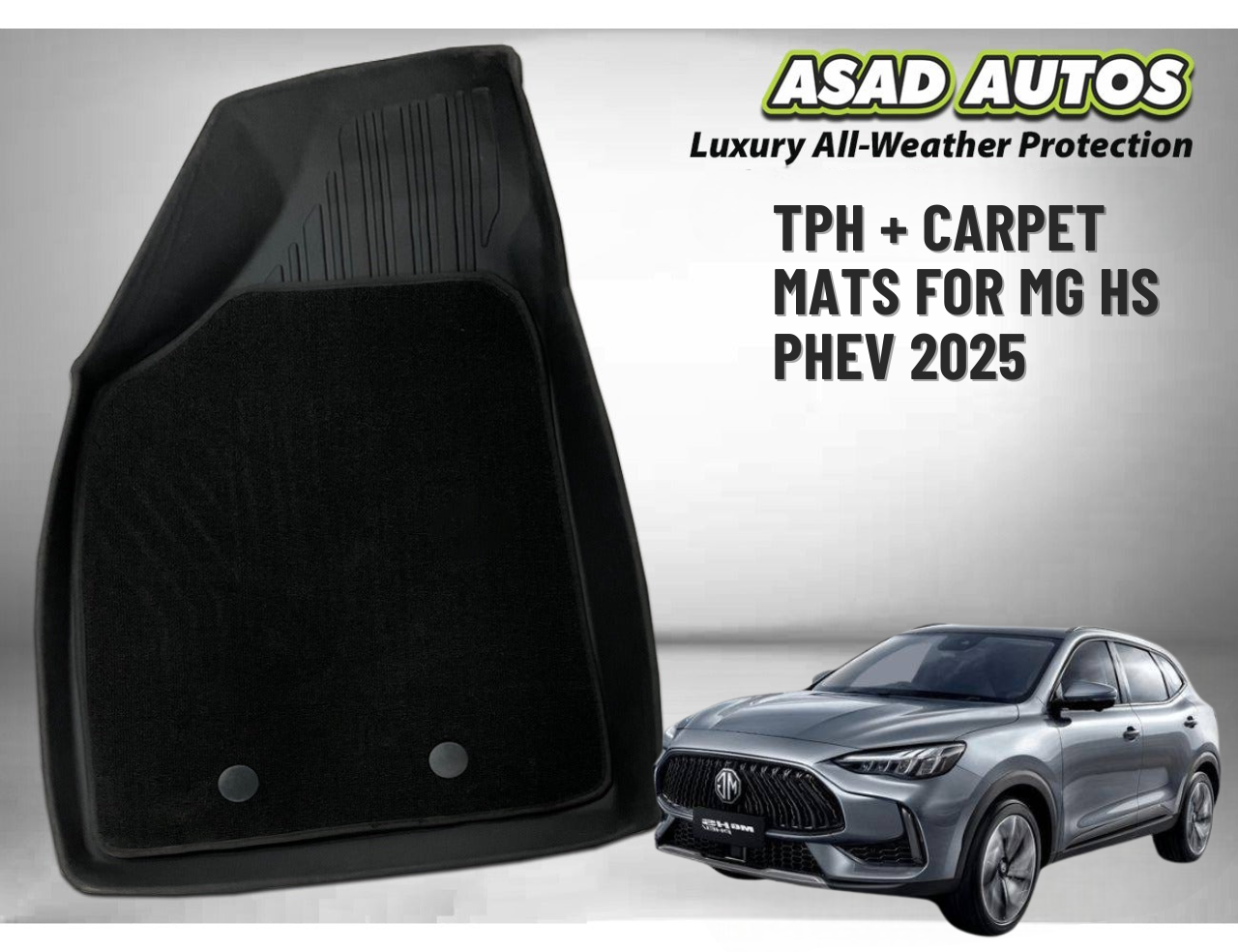 TPE + Carpet Mats for MG HS PHEV 2025 – Dual Layer Protection & Luxury Comfort
