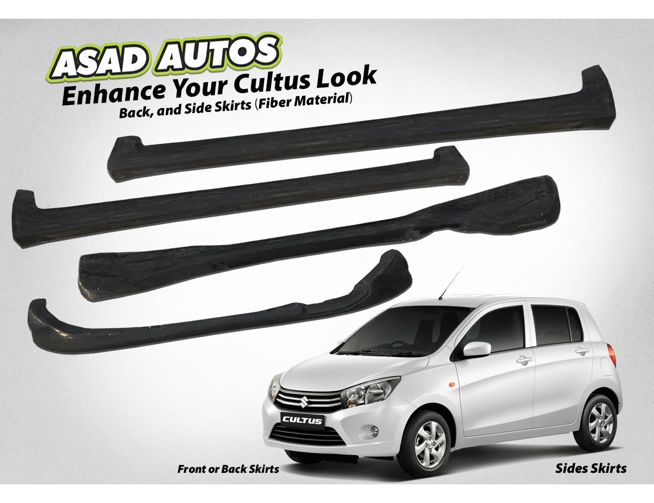 4-Piece Body Kit for Suzuki Cultus 2018–2024 – Non-Painted Fiber Skirts for Front, Rear & Sides

