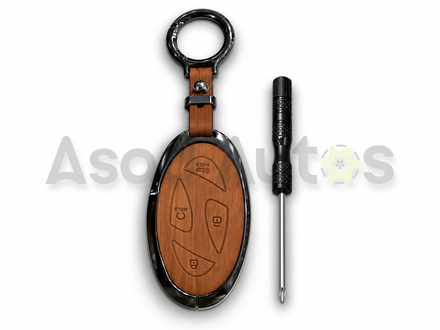 5D Zinc Leather Key Cover for Hyundai Sonata N Line 2025-2026 hanging from pants