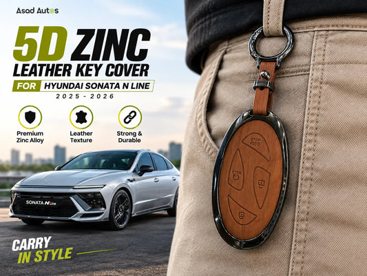 5D Zinc Leather Key Cover for Hyundai Sonata N Line 2025-2026 with Screwdriver