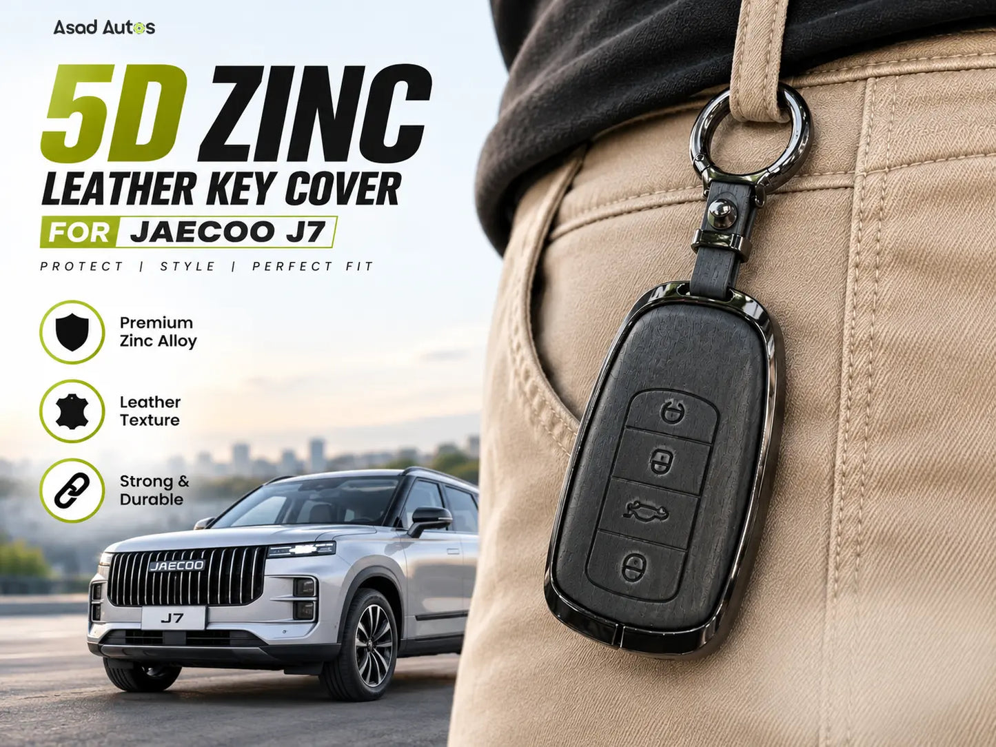 5D Zinc Leather Key Cover for Jaecoo J7 with Screwdriver