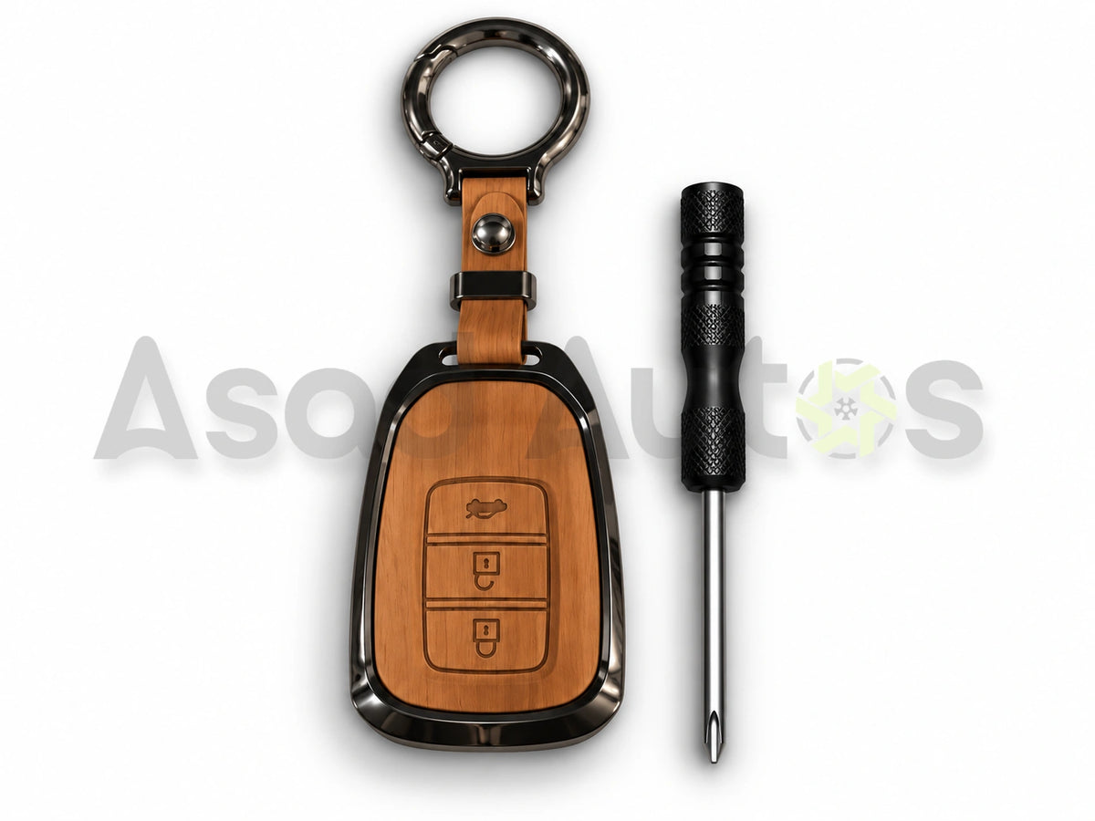 5D zinc leather Honda City key cover 2022–2026 attached to belt