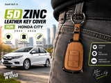 5D zinc leather key cover for Honda City 2022–2026 with key ring and screwdriver
