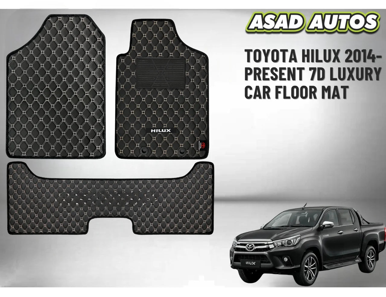 7D Luxury Floor Mats for Toyota Hilux 2014–Present – Waterproof, Custom Fit, Heavy-Duty
