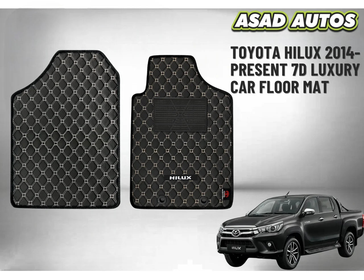 7D Luxury Floor Mats for Toyota Hilux 2014–Present – Waterproof, Custom Fit, Heavy-Duty
