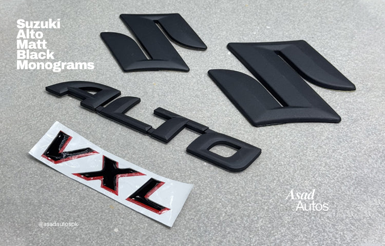 Suzuki Alto Matte Black Monograms – Premium-quality emblem upgrade for a sleek, modern look. Perfectly designed for Suzuki Alto models, durable, fade-resistant, and easy to install for a stylish finish