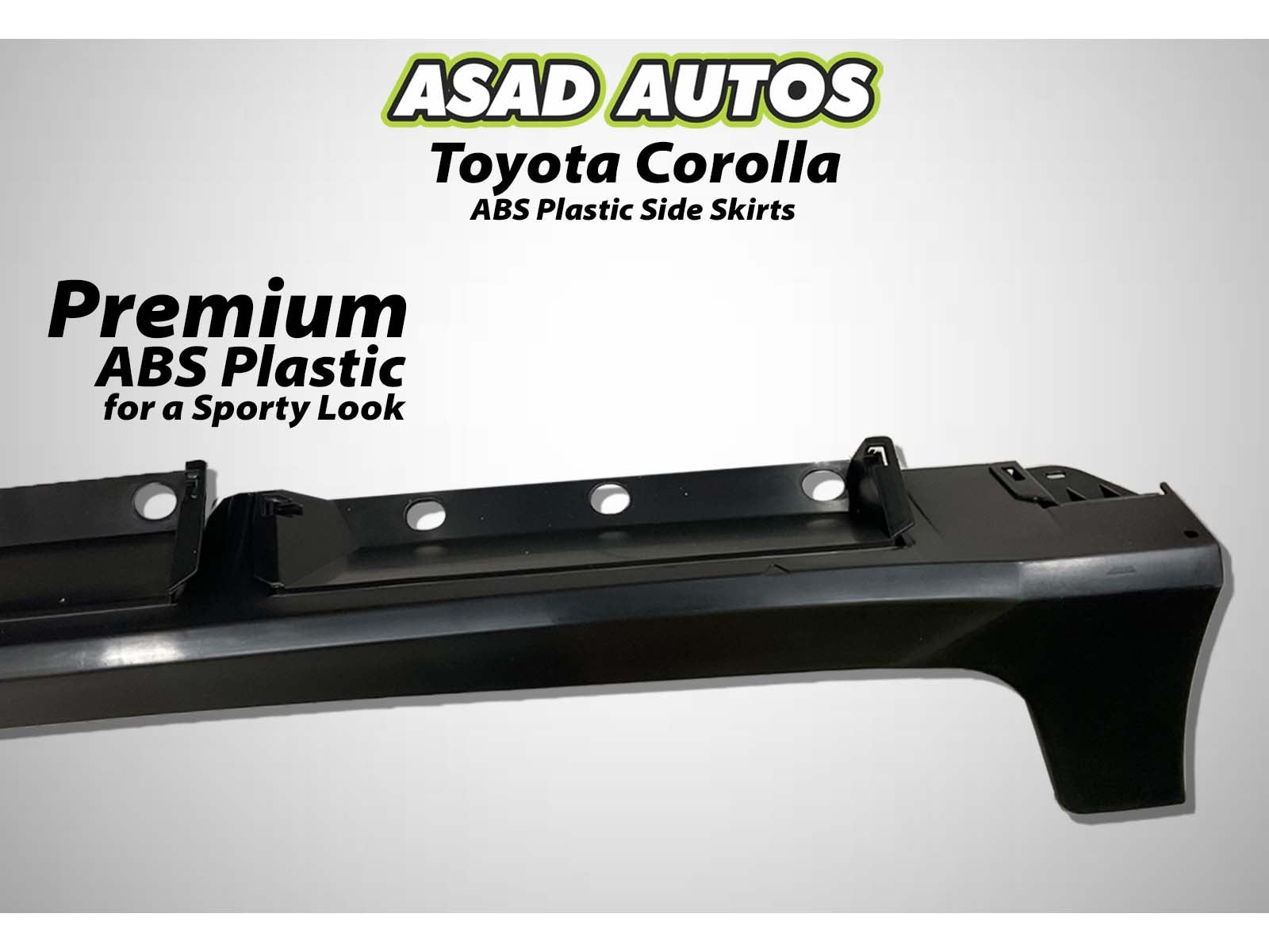 ABS plastic side skirts for Toyota Corolla 2015-2024, enhancing the vehicle’s appearance with a sleek, sporty look while improving aerodynamics for better performance.