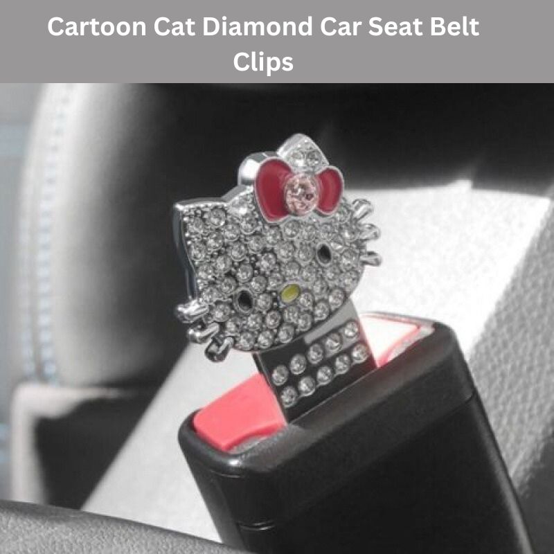 2 Pcs Cartoon Cat Diamond Car Seat Belt Clips