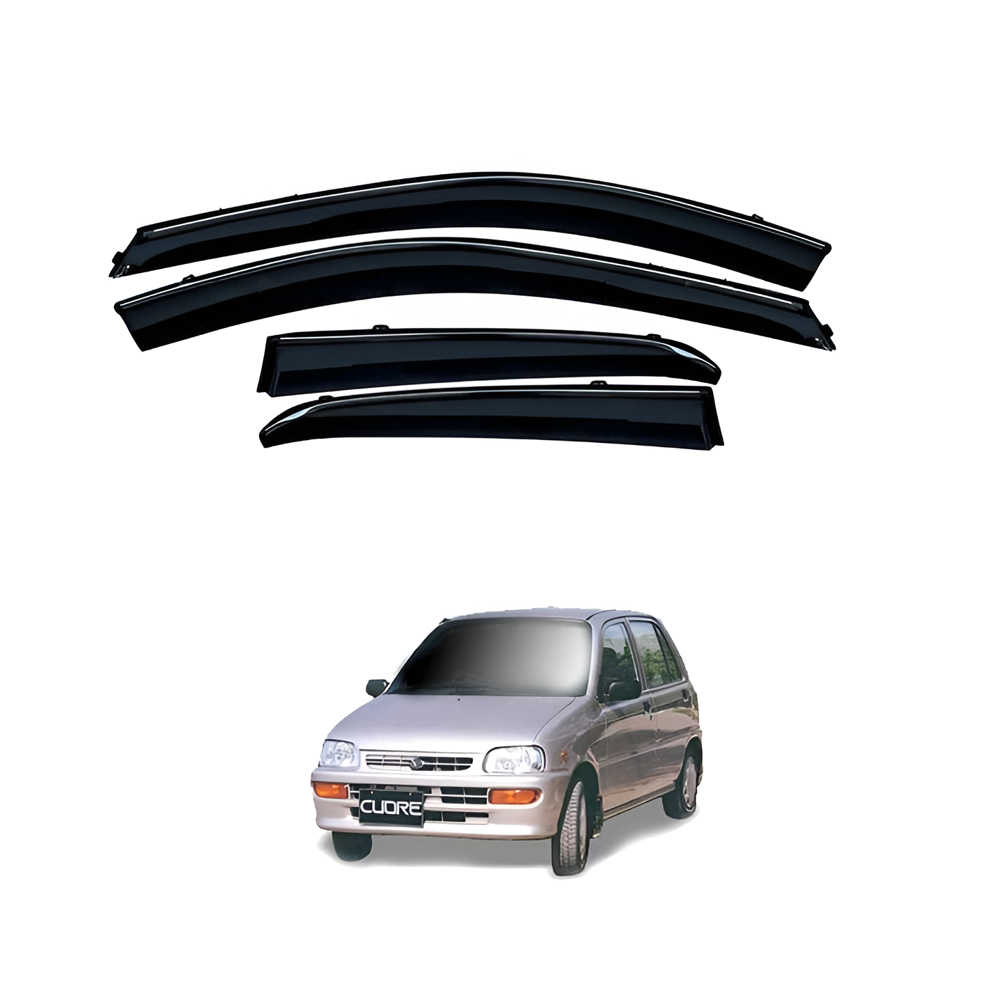 Air press black tinted door window visor for Daihatsu Cuore – Stylish protection and enhanced comfort

