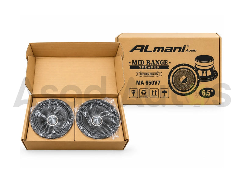 Almani Audio MA 650V7 6.5-inch mid-range car speakers displayed