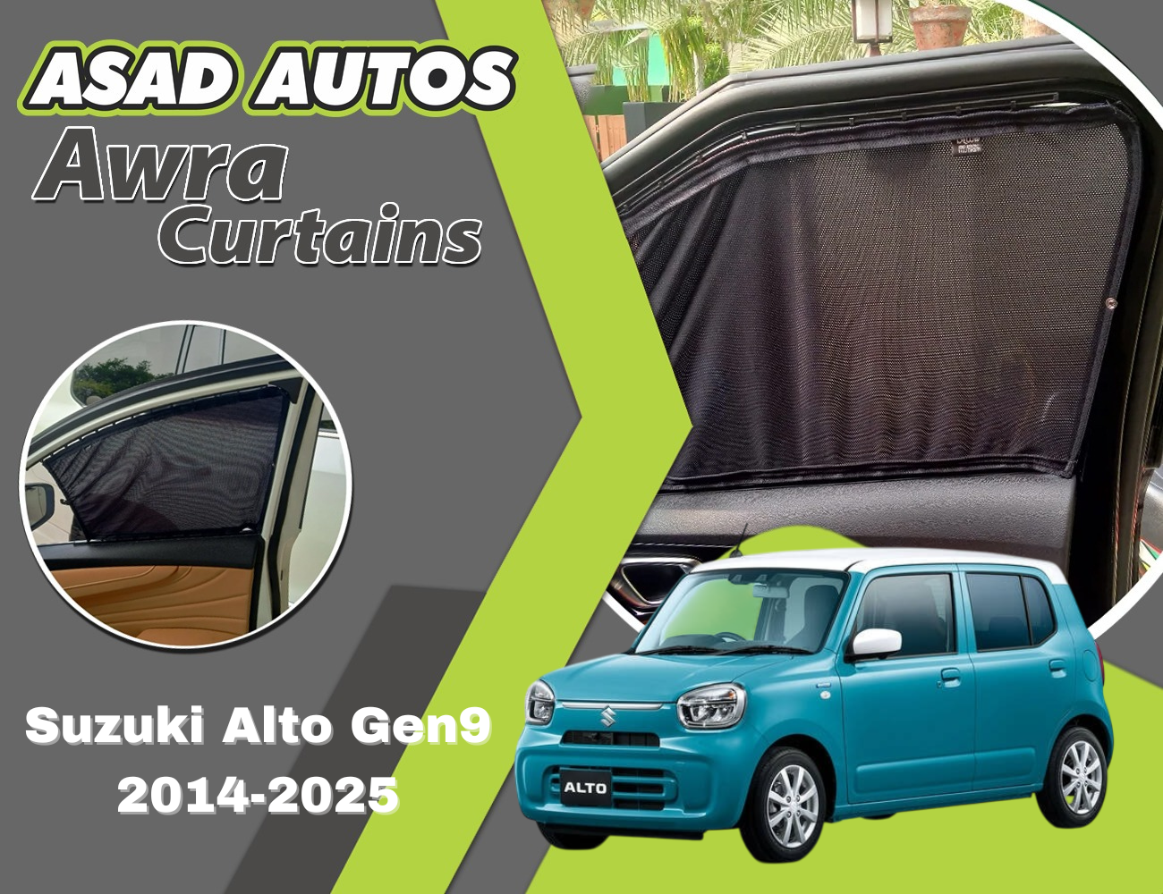 "Awra Curtains for Suzuki Alto Gen9 (2014-2025) – Premium Privacy & Sun Protection"
