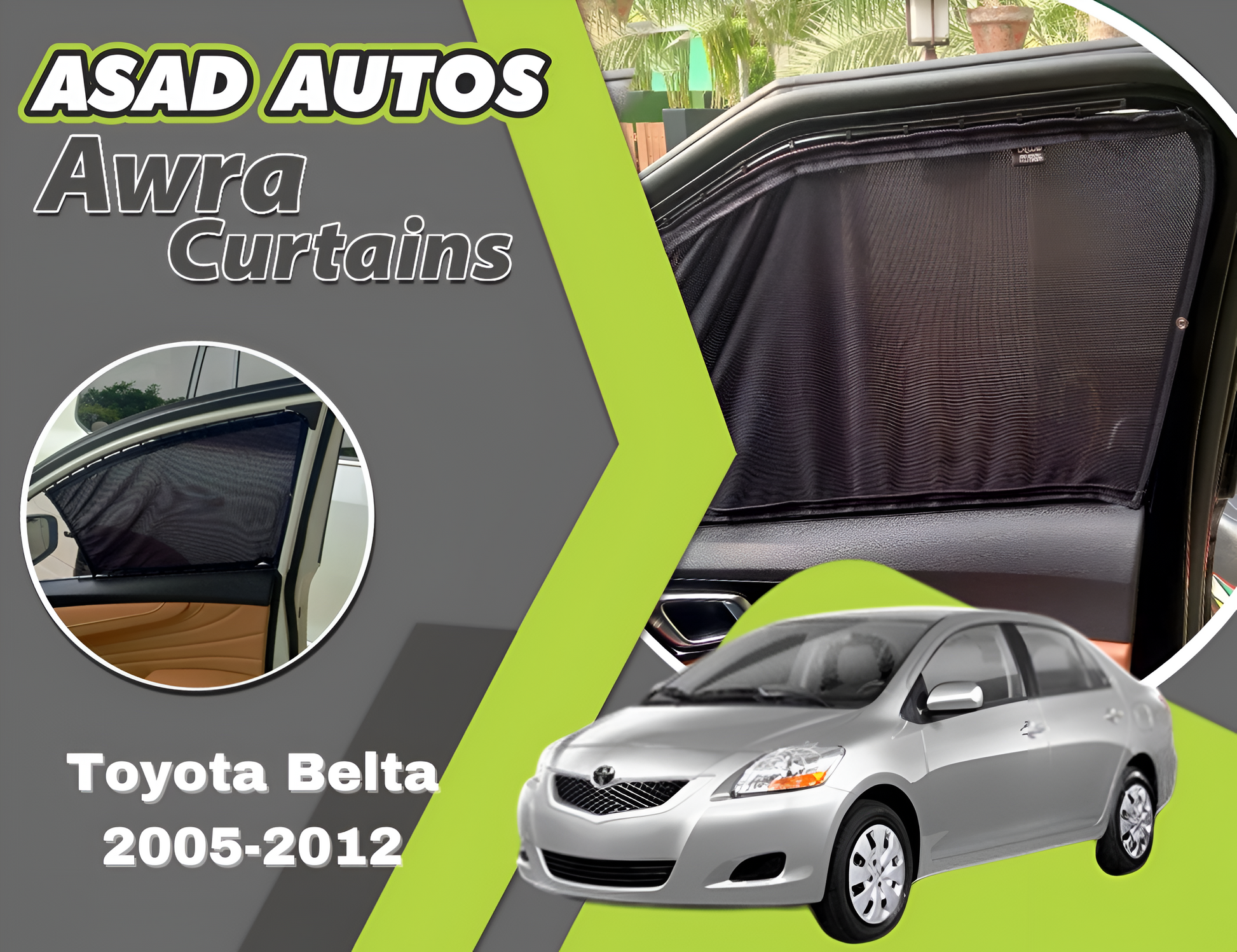 "Awra Curtains for Toyota Belta (2005-2012) – Custom Fit Premium Privacy Shades with Sun Protection and UV Resistance"


