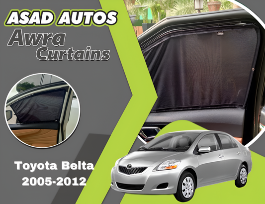 "Awra Curtains for Toyota Belta (2005-2012) – Custom Fit Premium Privacy Shades with Sun Protection and UV Resistance"


