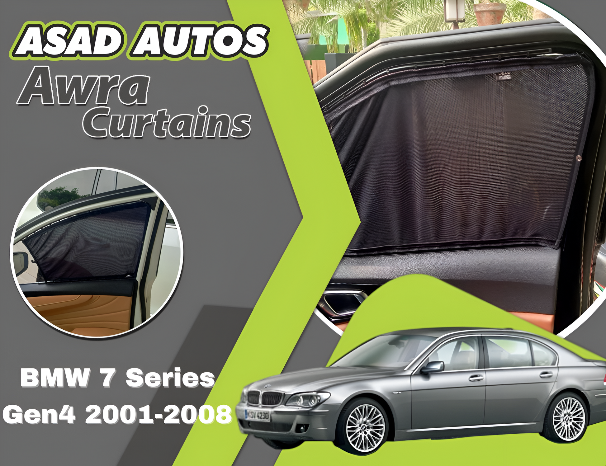 "Awra Luxury Window Curtains for BMW 7 Series Gen4 (2001-2008)"
