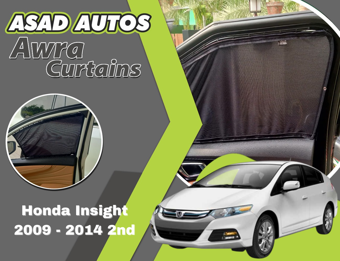 "Awra Window Curtains Sun Shades (Car Pardy) for Honda Insight 2nd Gen (2009-2014) – Premium Privacy and Sun Protection."








