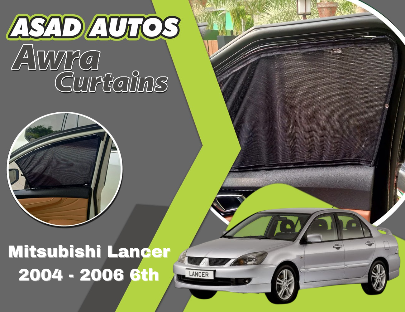 "Awra Window Curtains Sun Shades (Car Pardy) for Mitsubishi Lancer 6th Gen (2004-2006) – Premium Privacy and Sun Protection"


