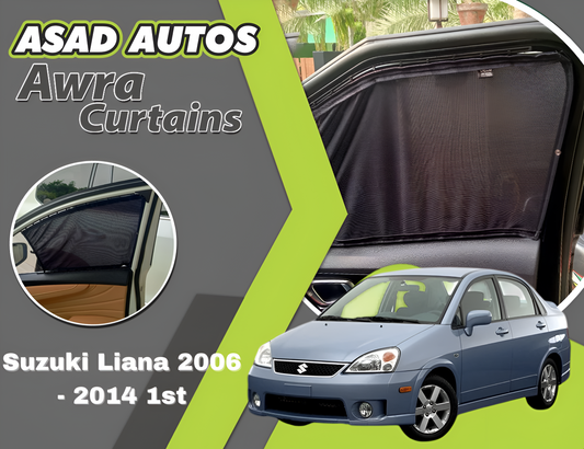 "Awra Window Curtains Sun Shades (Car Pardy) for Suzuki Liana 1st Gen (2006-2014) – Premium Privacy and Sun Protection"







