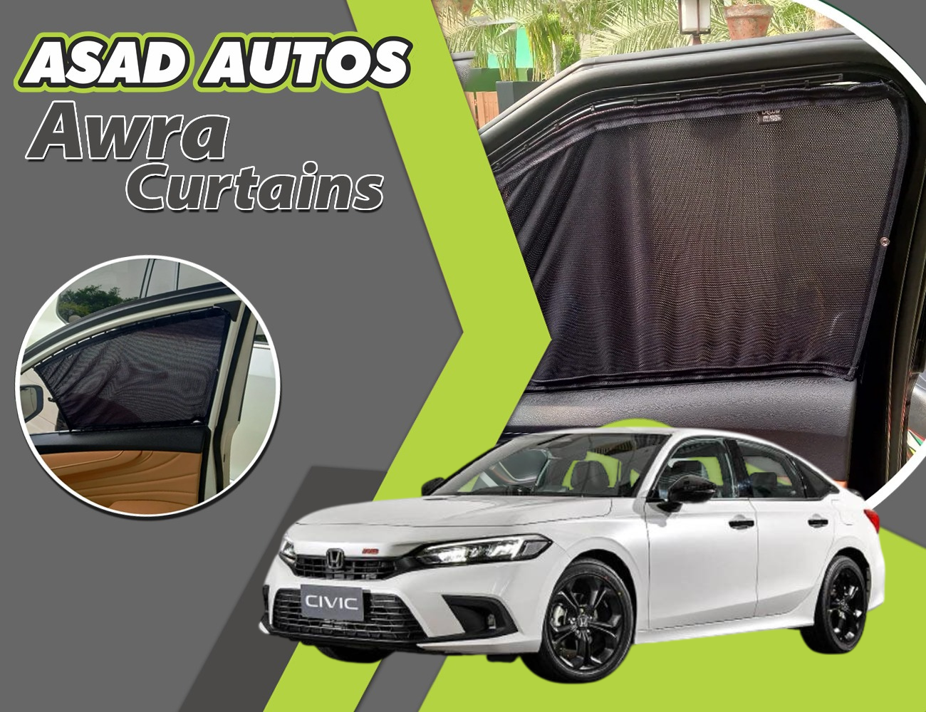 "Awra Window Curtains installed in Honda Civic 2022-2025 (11th Gen)"
