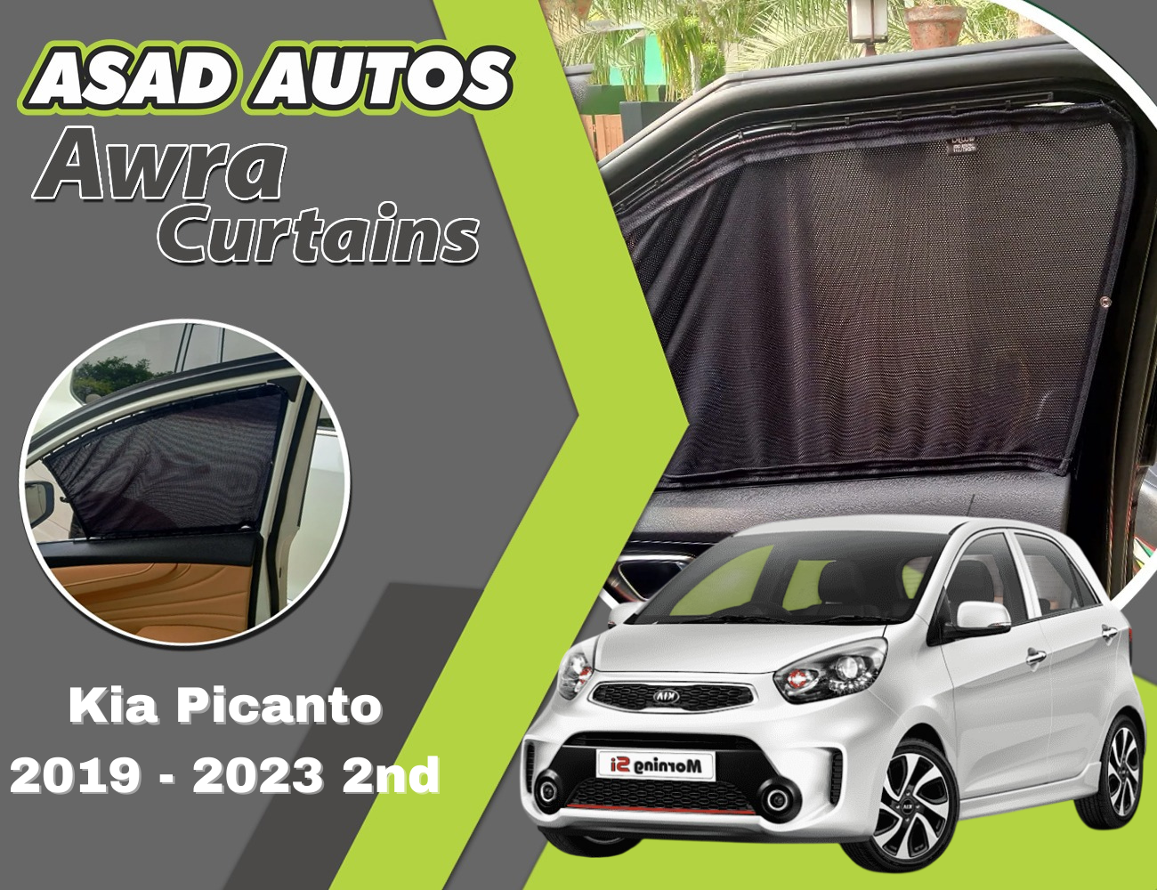 "Awra Window Curtains installed in Kia Picanto (2019-2023)"
