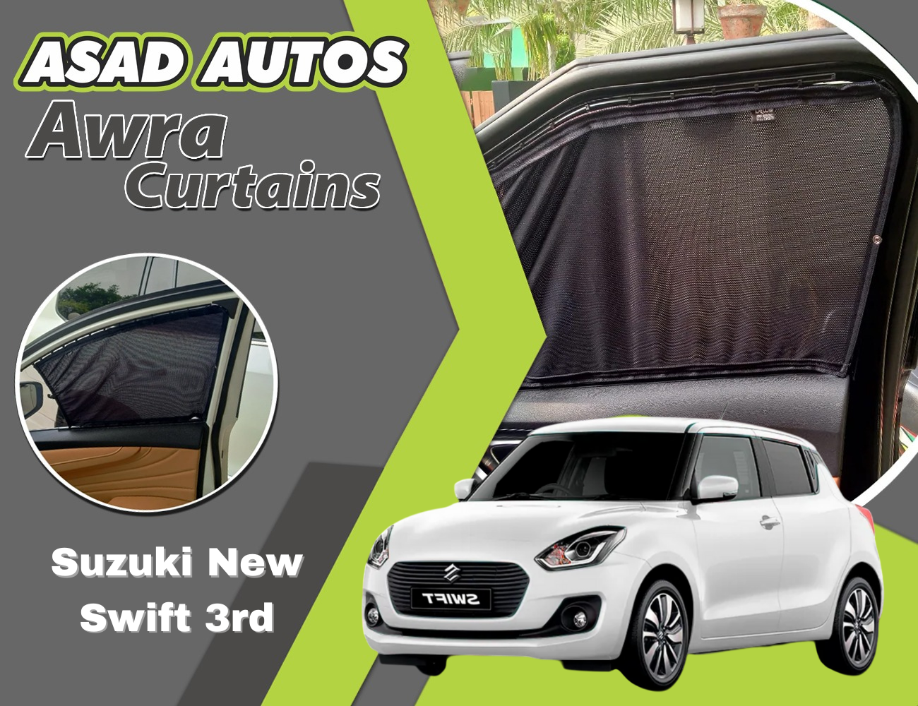 "Awra Window Curtains installed in Suzuki New Swift 3rd Gen (2017-Present)"
