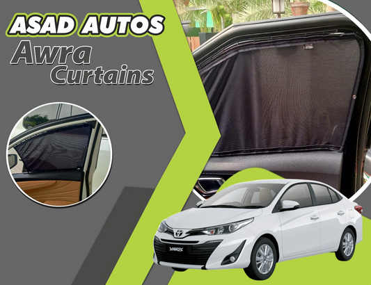 "Awra Window Curtains installed in Toyota Yaris 2020-2023"
