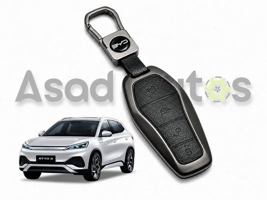 BYD Atto 3 key cover 2025-26 – premium leather and metal key fob case with keyring